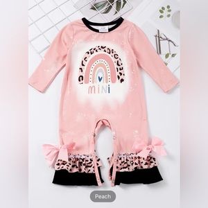 Blush Pink Mini Me Rainbow Leopard Print Bows Baby Romper NEW 12-18 & 18-24 Mo
